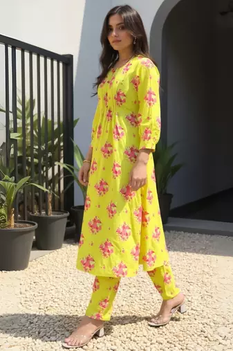 Green printed pure cotton kurta trouser set