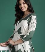 Green printed viscose rayon kurta trouser set