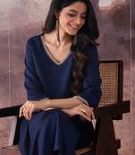 Navy blue printed pure cotton kurta trouser set