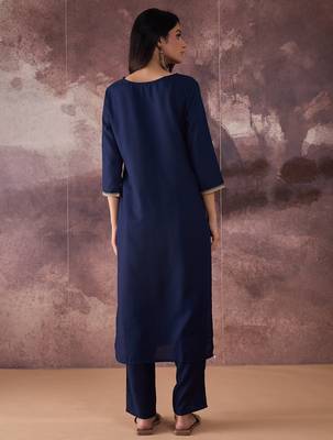 Navy blue printed pure cotton kurta trouser set 2