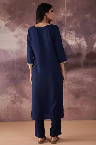 Navy blue printed pure cotton kurta trouser set