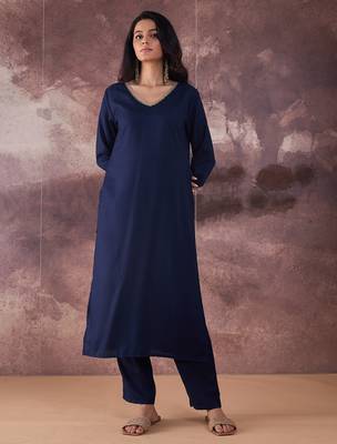 Navy blue printed pure cotton kurta trouser set 4