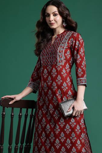 Orange printed pure cotton kurta trouser set