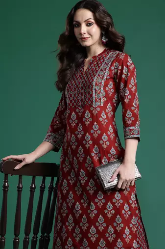 Orange printed pure cotton kurta trouser set