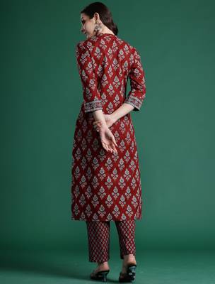 Orange printed pure cotton kurta trouser set 2