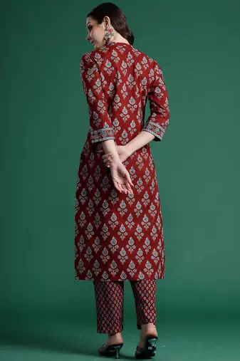 Orange printed pure cotton kurta trouser set