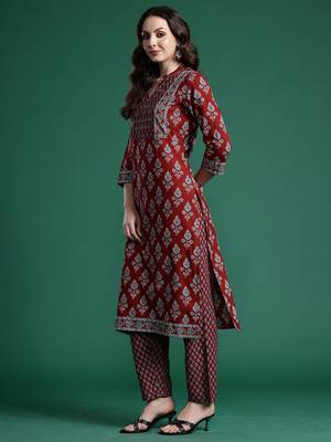 Orange printed pure cotton kurta trouser set 3