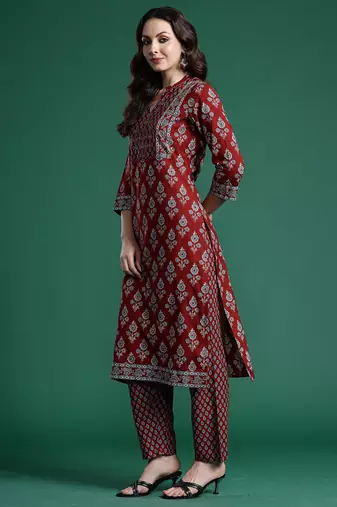 Orange printed pure cotton kurta trouser set