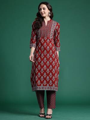 Orange printed pure cotton kurta trouser set 4
