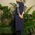 Navy blue embroidered pure cotton kurta trouser set
