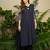 Navy blue embroidered pure cotton kurta trouser set