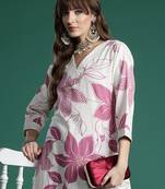 White printed pure cotton kurta trouser set