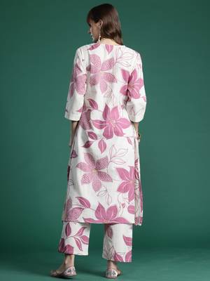 White printed pure cotton kurta trouser set 2