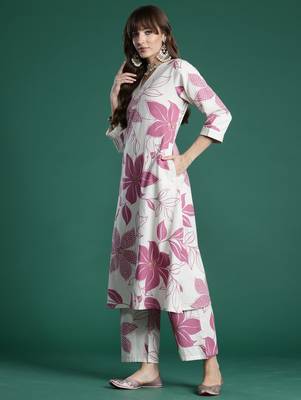 White printed pure cotton kurta trouser set 3