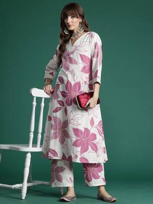 White printed pure cotton kurta trouser set 4