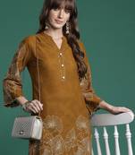 Mustard printed pure cotton kurta trouser set