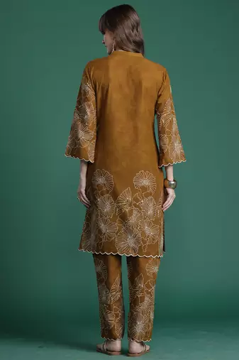 Mustard printed pure cotton kurta trouser set