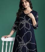 Blue embroidered viscose rayon kurta trouser set