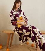 Burgundy printed viscose rayon kurta trouser set
