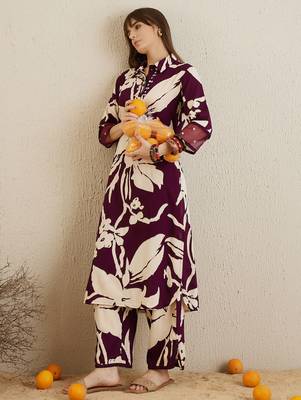 Burgundy printed viscose rayon kurta trouser set 4