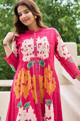 Pink printed pure cotton kurta trouser set