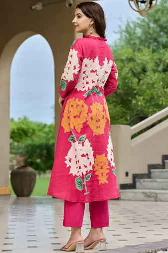 Pink printed pure cotton kurta trouser set