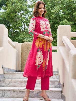 Pink printed pure cotton kurta trouser set 3