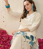 White printed pure cotton kurta trouser set