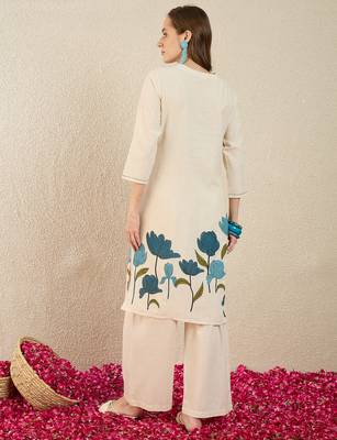 White printed pure cotton kurta trouser set 2