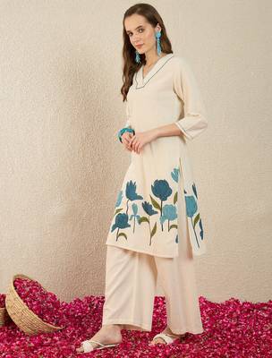 White printed pure cotton kurta trouser set 3