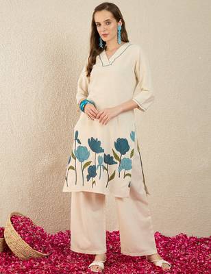 White printed pure cotton kurta trouser set 4