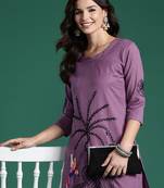 Burgundy embroidered pure cotton kurta trouser set
