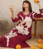 Red embroidered viscose rayon kurta trouser set
