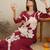 Red embroidered viscose rayon kurta trouser set