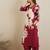 Red embroidered viscose rayon kurta trouser set