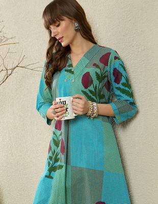 Multicolor printed pure cotton kurta trouser set 1