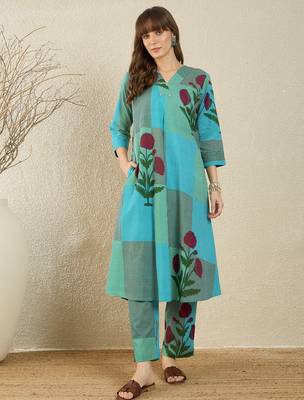 Multicolor printed pure cotton kurta trouser set 4