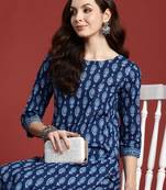 Blue printed pure cotton kurta trouser set