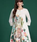 Off white printed pure cotton kurta trouser set