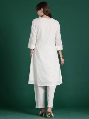 Off white printed pure cotton kurta trouser set 2