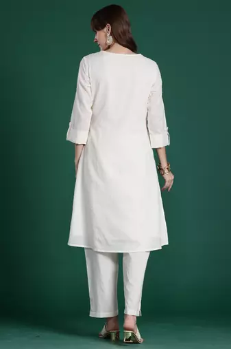 Off white printed pure cotton kurta trouser set