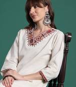 Off white embroidered pure cotton kurta trouser set