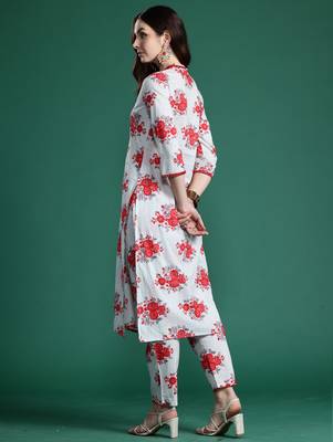 Grey printed pure cotton kurta trouser set 2