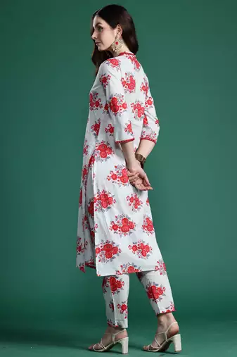 Grey printed pure cotton kurta trouser set