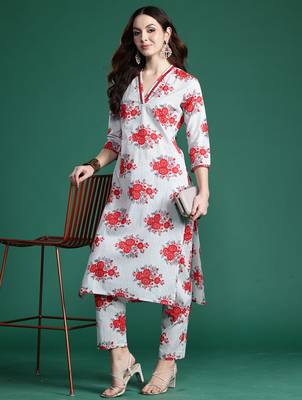 Grey printed pure cotton kurta trouser set 4