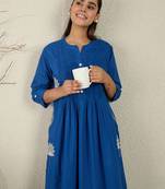 Blue embroidered pure cotton kurta trouser set