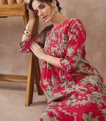Red printed pure cotton kurta trouser set