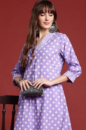 Lavender printed pure cotton kurta trouser set