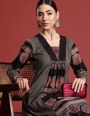 Multicolor printed pure cotton kurta trouser set 1
