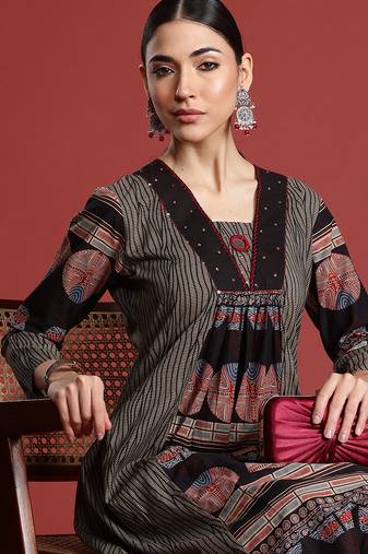 Multicolor printed pure cotton kurta trouser set